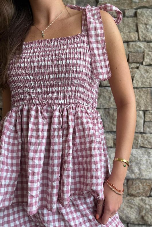 Nonni Gingham Bandeau Cami Indian Pink